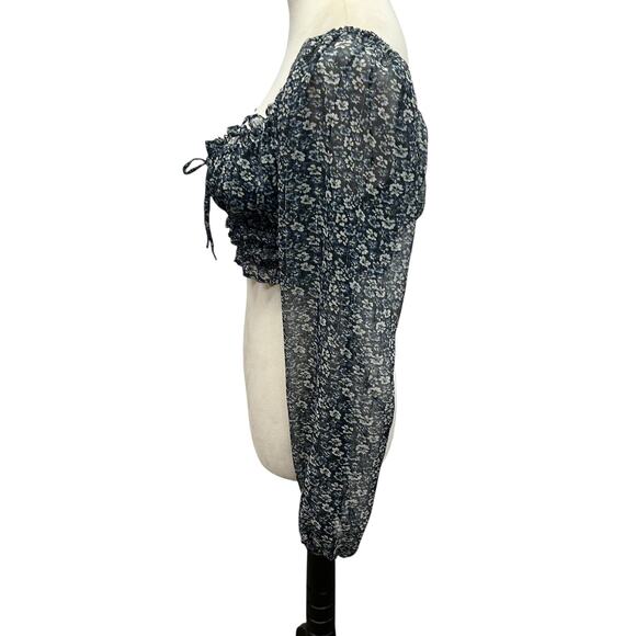 Romantic Coquette Floral Puff Sleeve Crop Top Aeropostale Sheer Size M - Picture 3 of 9